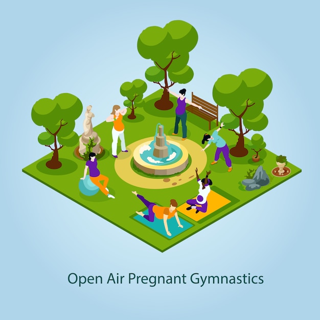 Free vector open air gymnastics for pregnant illustration