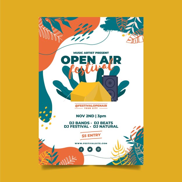 Open air music festival template poster