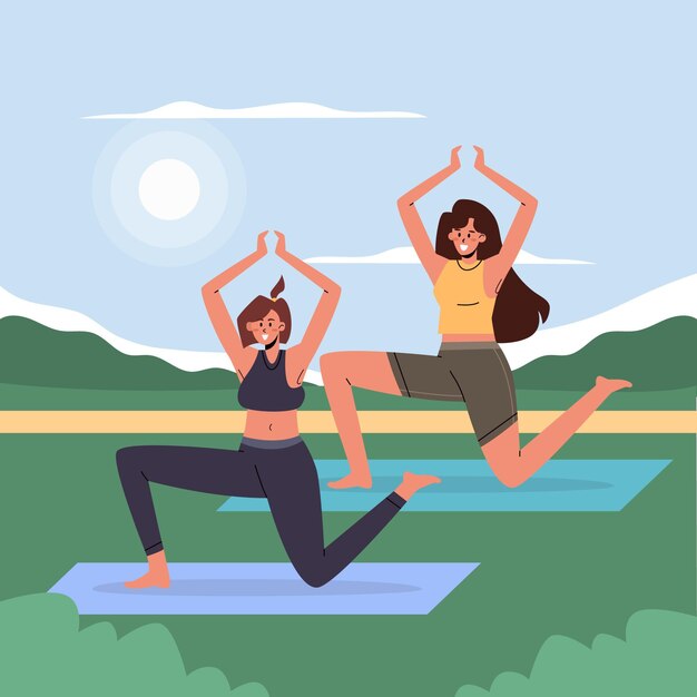 Open air yoga class illustration