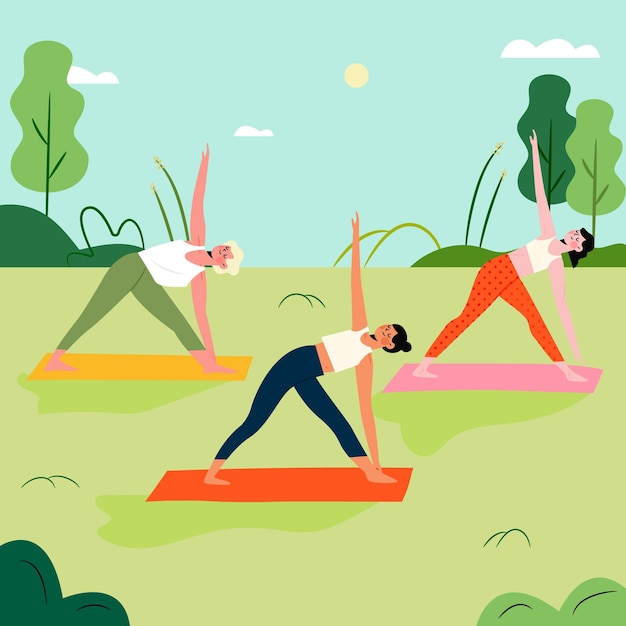 Open air yoga class illustration