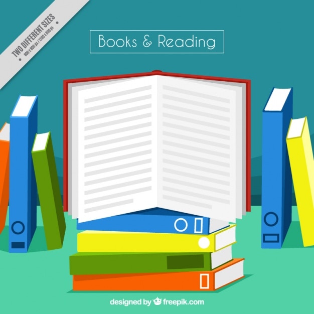 Open book background with colored books