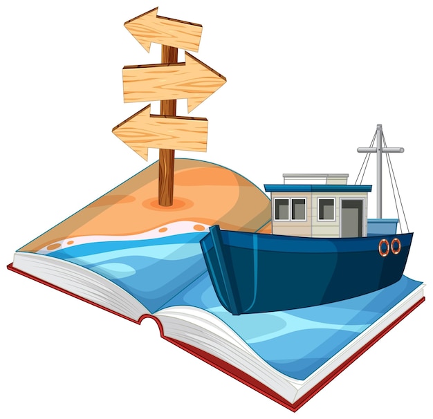 Free vector open book with boat and signpost