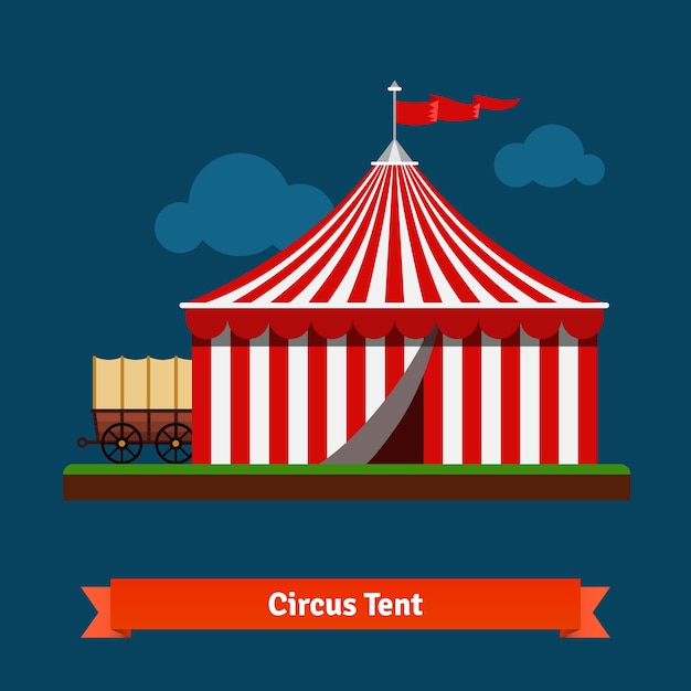 Free Vector open circus striped tent with wagon wheel