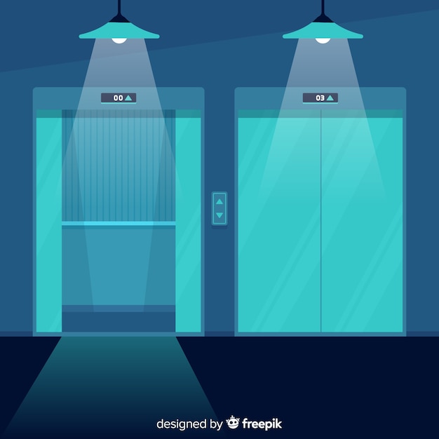 Free Vector open and closed elevator with flat design