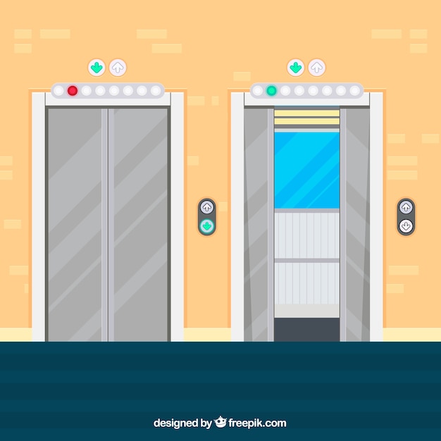 Free Vector open and closed elevator with flat design