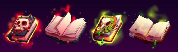 Free vector open and closed magic spell books collection