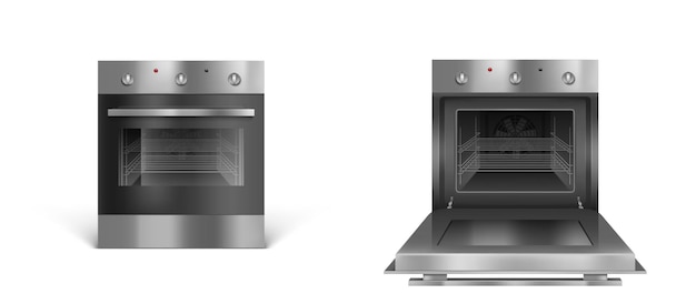 Free Vector open or closed stove of silver color