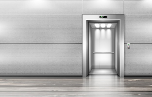 Free Vector open elevator doors in modern office hallway