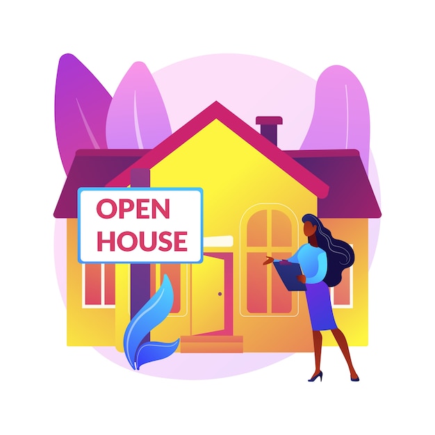 Free Vector open house abstract concept  illustration. open for inspection property, home for sale, real estate service, potential buyer, walk through, house staging, floor plan .