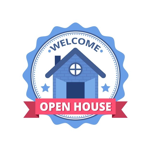 Free Vector open house label with banner