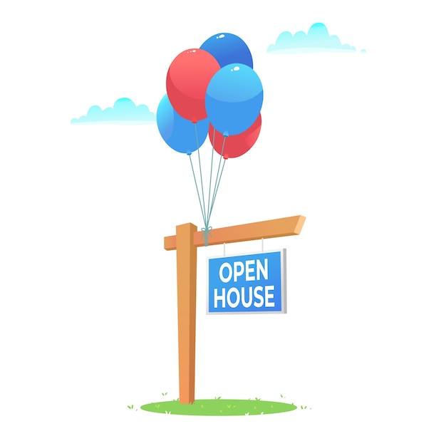 Open house sign and balloons