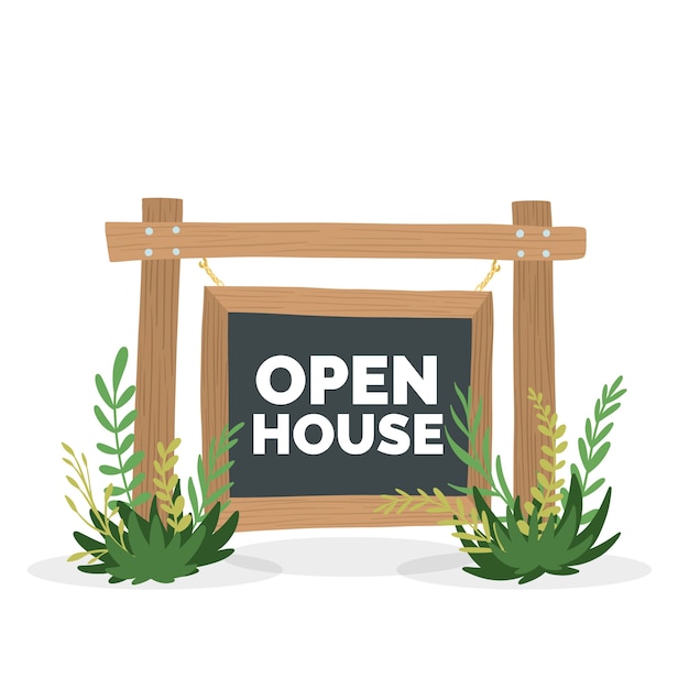 Open house sign with grass