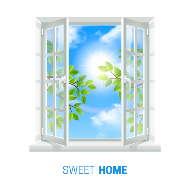 Free Vector open white window on bright sunny day 