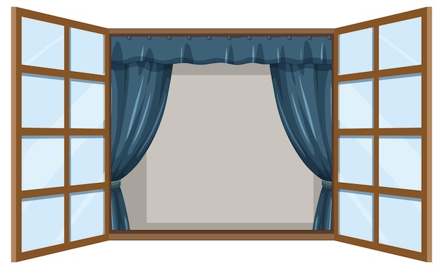 Free Vector open window with blue curtains