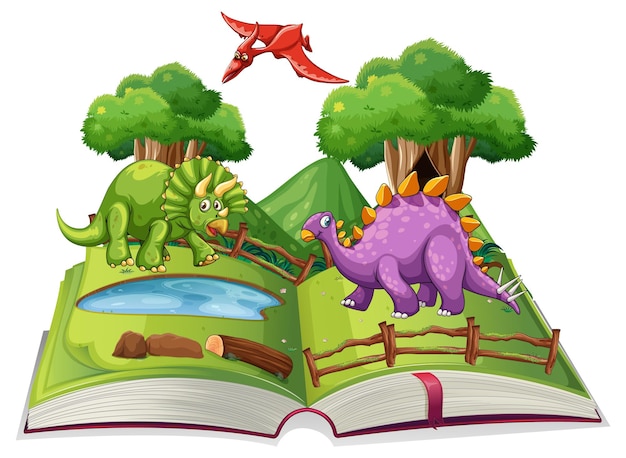 Free Vector opened book with various dinosaurs cartoon