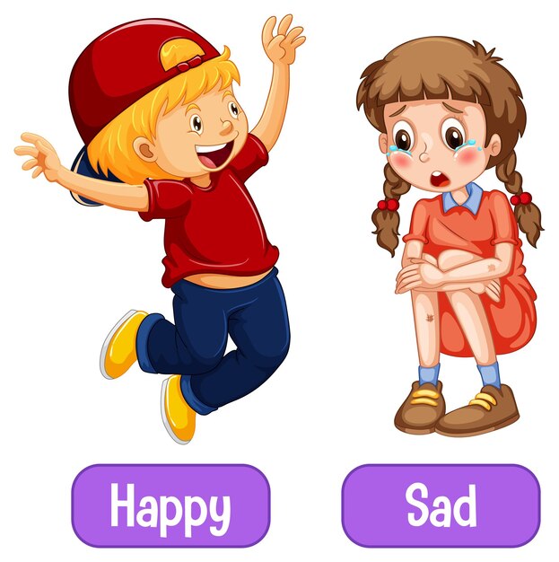 Opposite adjective words with happy and sad