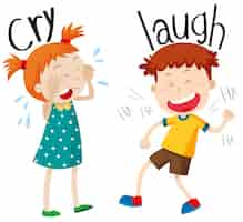 Free vector opposite adjectives cry and laugh