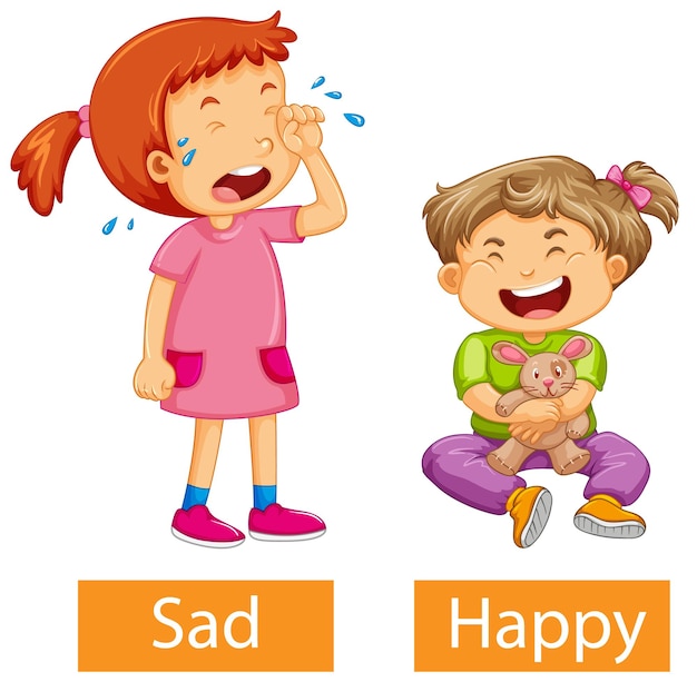 Free Vector opposite adjectives words with happy and sad