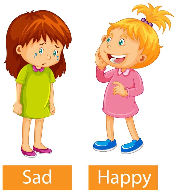 Opposite adjectives words with happy and sad