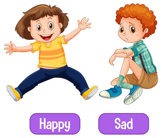 Free Vector opposite adjectives words with happy and sad