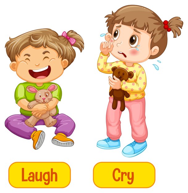 Opposite adjectives words with laugh and cry