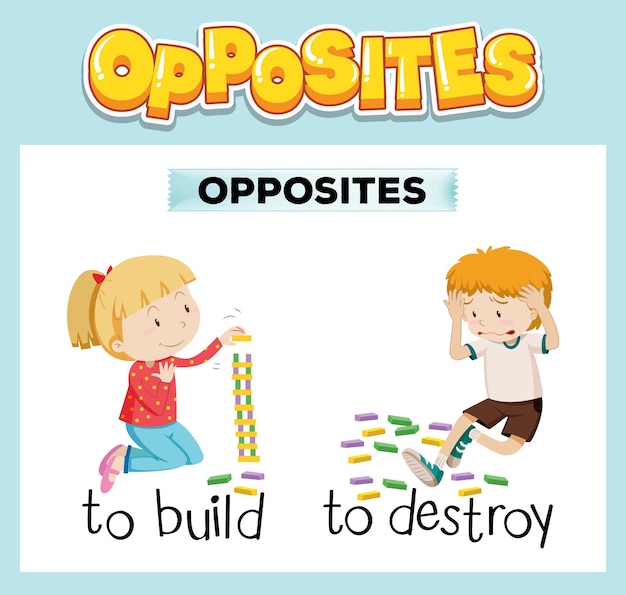 Opposite English words with build and destroy