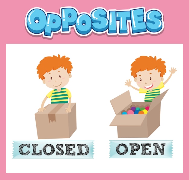 Free Vector opposite english words with closed and open