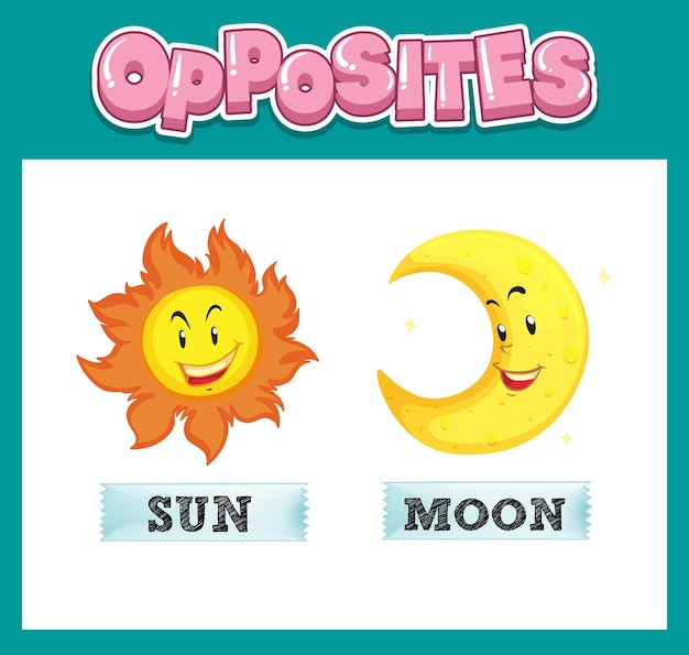 Opposite English words with sun and moon