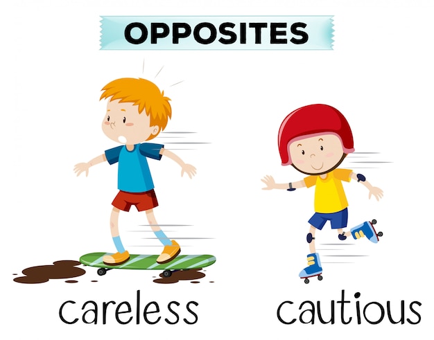 Opposite word of careless and cautious