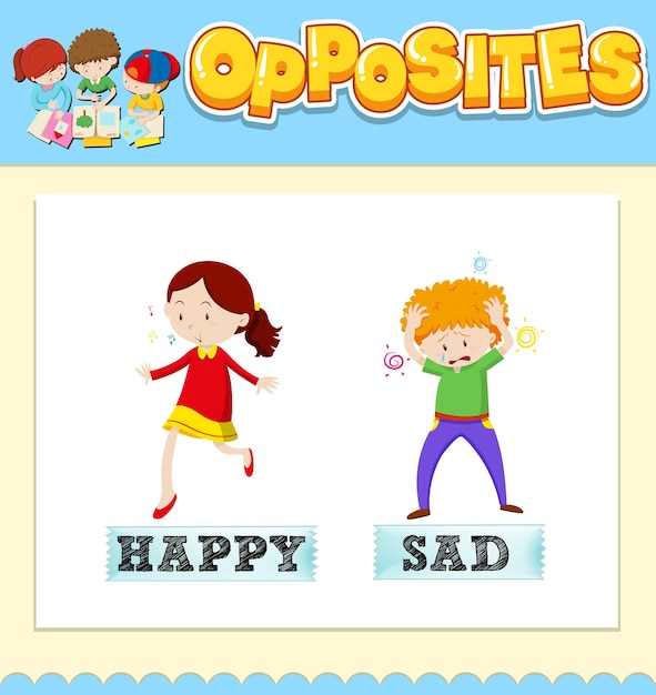 Free Vector opposite words for happy and sad