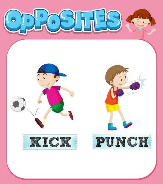 Opposite words for kick and punch