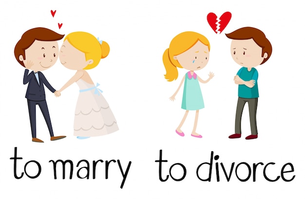 Free vector opposite words for marry and divorce