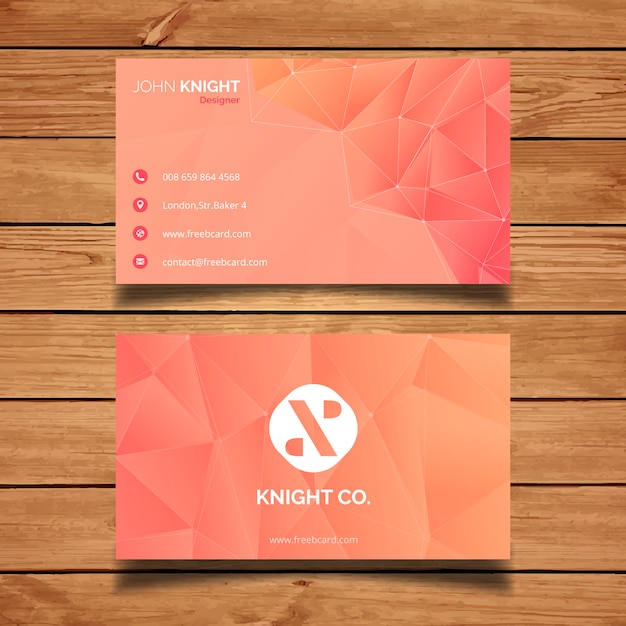 Orange business card with polygonal shapes