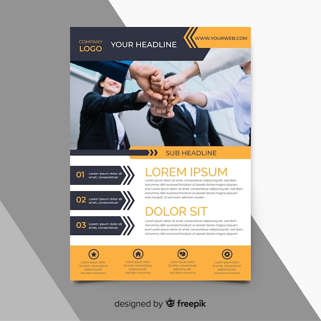 Orange business flyer template with photo