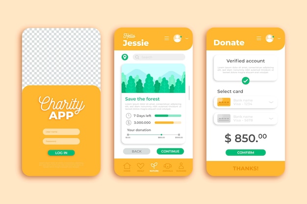 Free Vector orange charity smartphone app template