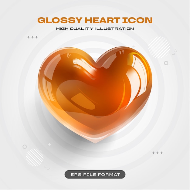 Free Vector orange glossy heart icon 3d render illustration