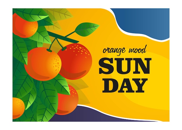 Free Vector orange mood cover design. orange tree branches with fruits vector illustrations with text. food and drink concept for fresh bar poster or banner design