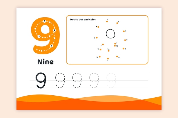 Free vector orange number nine worksheet