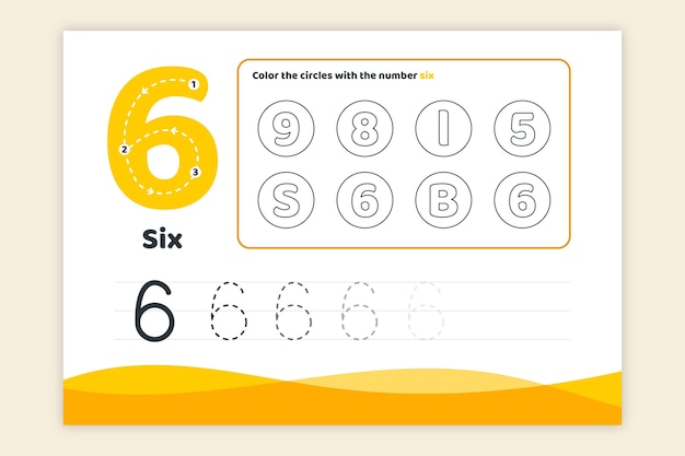 Free vector orange number six worksheet