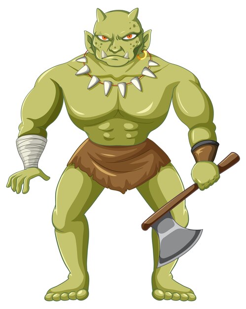 Orc holding ax cartoon character