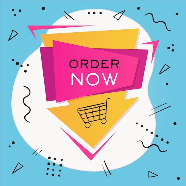 Free Vector order now promo banner with illustrated shopping cart