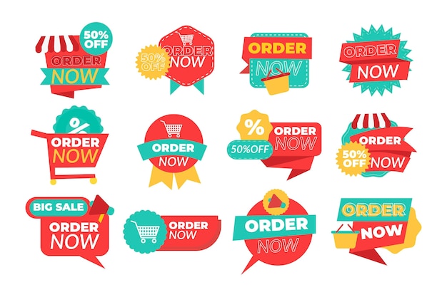 Free Vector order now sticker collection