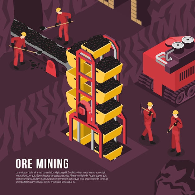 Free Vector ore mining process isometric template