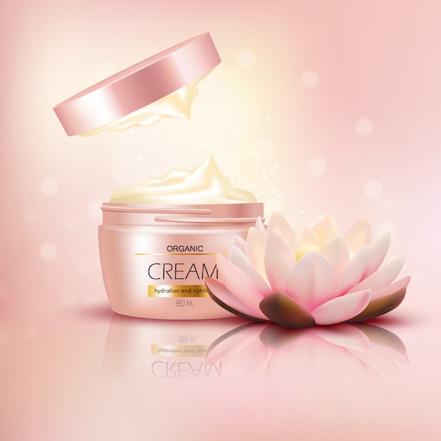 Free Vector organic cream with lotus flower 