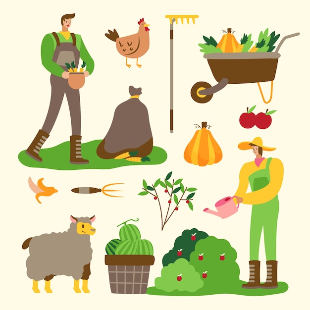 Free Vector organic farming concept people working