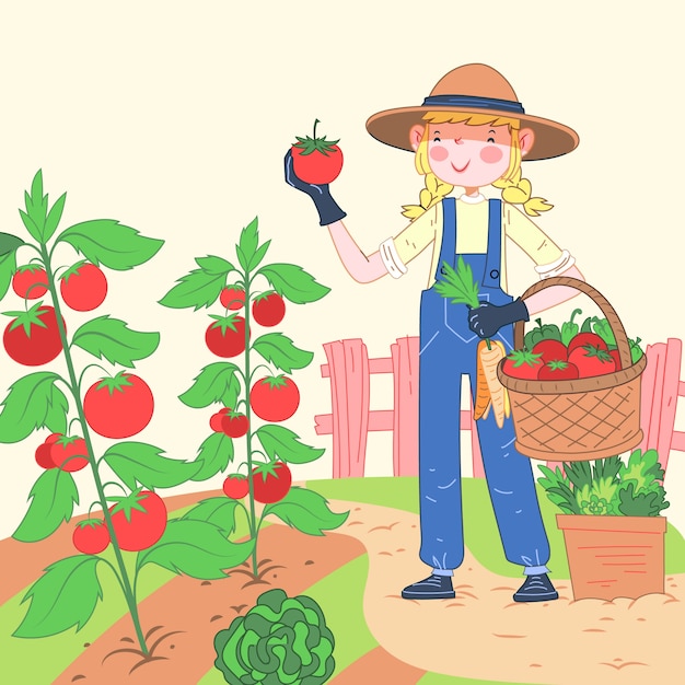 Free Vector organic farming concept with tomato harvest