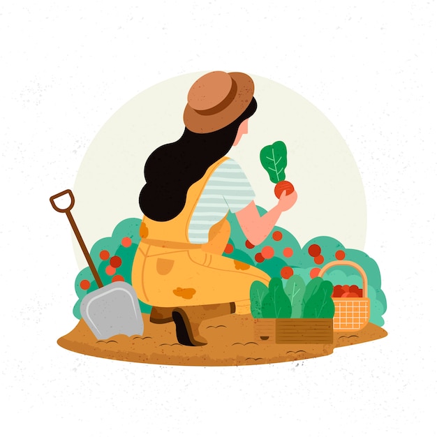 Free Vector organic farming concept with woman and crops