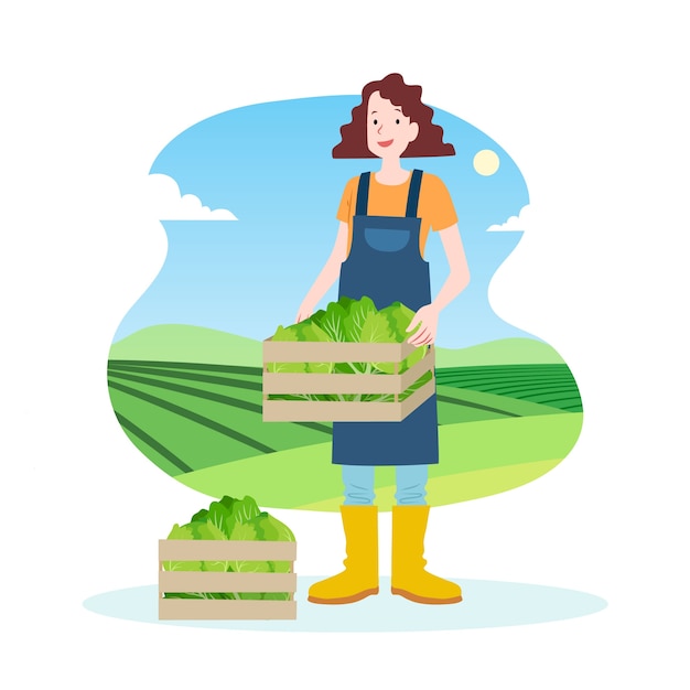 Free Vector organic farming concept with woman holding salad