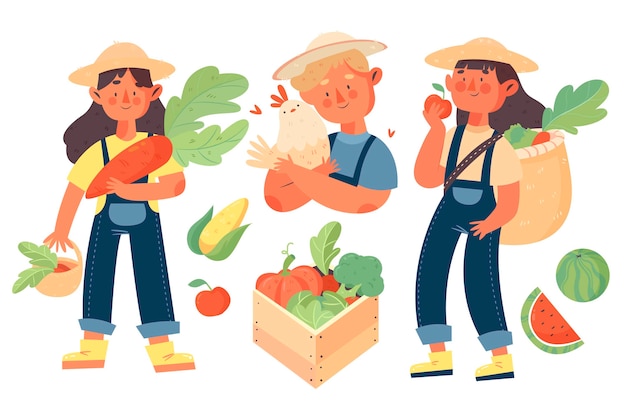 Free Vector organic farming people with vegetables concept