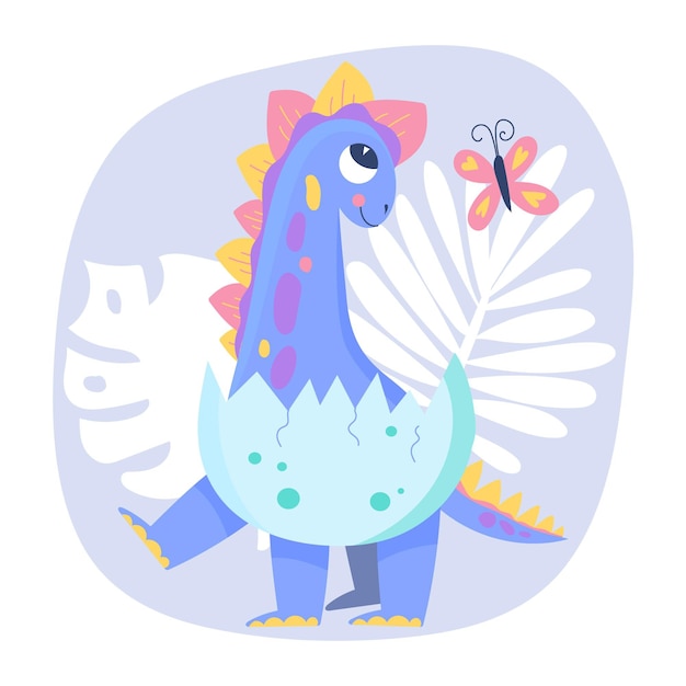 Organic flat adorable baby dinosaur illustrated